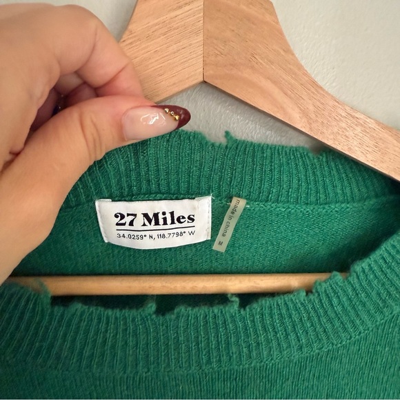 27 Miles 100% cashmere peace sign sweater green size medium - Picture 2 of 5